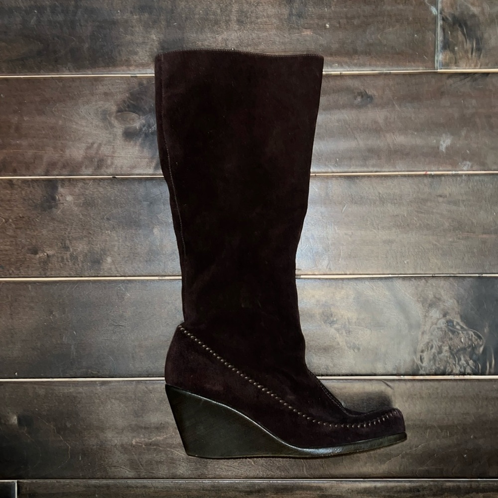 Fairly new chocolate brown wedge boots